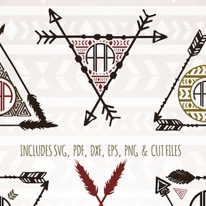 May include: Set of six tribal triangle vector frames with arrow designs. The frames are in black, brown, and green with a white background. The frames are perfect for adding a touch of tribal style to your designs.