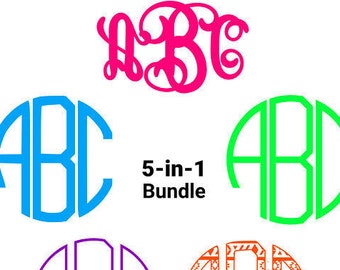 80% Off Sale For Moms: SVG Monogram Font Bundle 5 Pack Set Bold Thin Medium Vine Tribal Sans Serif Letters Circle Frames Cricut Royalty Free