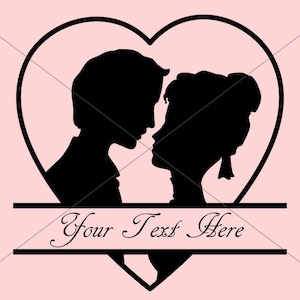 SVG, novia y novio dividir texto monograma Vector corazón corte archivo, amor matrimonio compromiso boda Cricut silueta Clipart