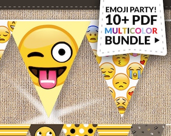 For Moms: Emoji Party Supplies Instant Download BIG Emoticon Banner Set Emoji Party Labels, Invitations, Thank You Cards, Bonus