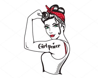 Girl Power Tattoo, Rosie The Riveter SVG, Be Strong Mom, Woman Quote, Instant Download Cricut Silhouette Clipart Template File