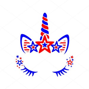 May include: Red, white, and blue American unicorn design with stars.  SVG, PDF, EPS, DXF, PNG files included.  Works with any printer or cutting machine.  Save time, super easy to use.  100% Satisfaction Guarantee.  Easily build and customize your project the way you want.  Save yourself days of time, energy, and frustration.  Create that perfect moment for you or a loved one.  $9.99 - $1.99 80% off sale today (limited time).