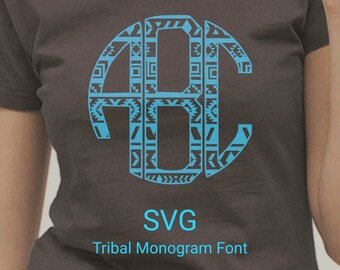 80% Off Sale SVG Tribal Monogram Circle Font, Aztec Design Mexican Native American Indian African Capital Alphabet Letters for Circle Frames