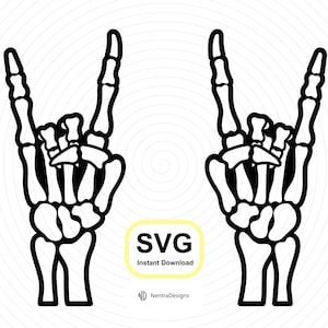 Rock On Skeleton Hands Gelaagde SVG, Heavy Metal Devil Horns Handgebaar, Instant Download, Iron On Shirt Design, Cut File