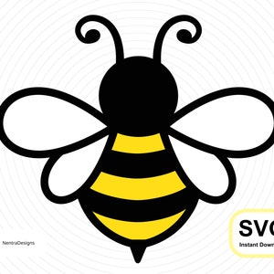 Cute Bee SVG sur fond clair, Bumblebee, Honeybee, Iron On Shirt Design, Téléchargement instantané Vector Clip Art Cut File