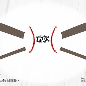 Baseball Bats Monogram Logo Frame X Cross Ball/Softball Stitches Sports SVG Vector PDF png Cricut Silhouette Studio, No Font