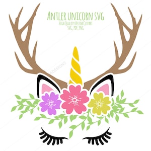 Reindeer Unicorn SVG File, Deer Antler Unicorn Face Head, png, pdf, Iron On T-shirt, Mac + PC, Personal + Commercial Use
