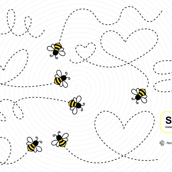 Bee Path Bundle SVG PNG File, Dotted Lines, Dashed Lines, Bumblebee Svg, Honeybee, Instant Download Vector Clip Art Cut File