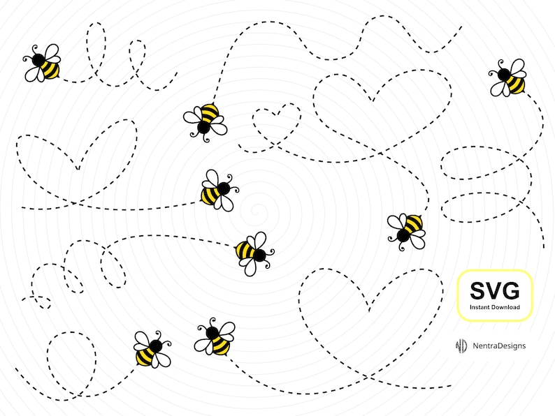 Bee Path Bundle SVG PNG File, Dotted Lines, Dashed Lines, Bumblebee Svg ...