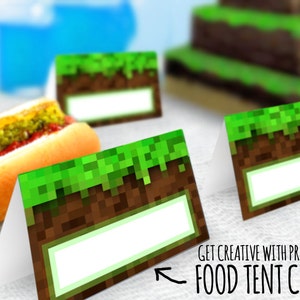 Mine Videospiel Food Tent Karten, Tisch Schilder für eine DIY Party unter dem Thema Mining sofort herunterladbare bedruckbare Papieretiketten mit TNT