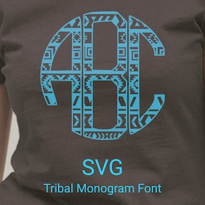 SVG Tribal Monogram Circle Font, Aztec Design Mexican Native American Indian African Capital Alphabet Letters for Circle Frames
