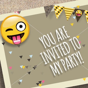 Emoji Party Einladung Dankeschön & Blanko Karten zum Einladen Einladen Dankeschön Gäste Sofort Download Printable PNG Smilies Gesicht