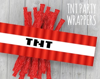 TNT Wrappers (Video Game Mine Theme Party) Licorice Candy Template Labels Instant Download PDF DIY Printable Wrap Birthday Tag