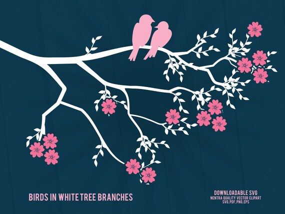 80 Off Sale White Tree Branches Pink Love Birds Svg Wedding Etsy