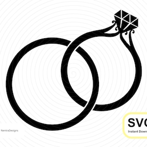 Ineinandergreifende Eheringe SVG, verknüpfte ineinander verschlungene Diamant-Verlobungsband, Instant Download Design, Vektor Clip Art geschnitten Datei