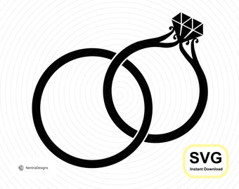 Interlocked Wedding Rings SVG, Linked Intertwined Diamond Engagement Band, Instant Download Design, Vector Clip Art Cut File