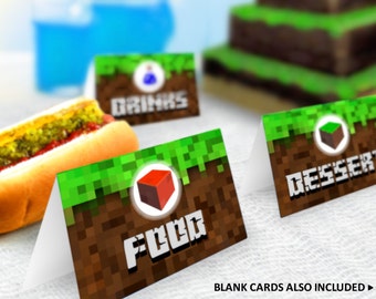 80% Off Sale Earth Mining Food Tent Cards, Table Signs for Mine Video Game Inspired Party, Instantly Downloadable Tags + Printable TNT Label