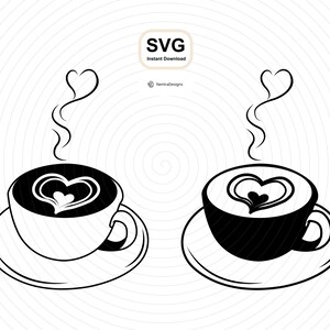 Xícara de café SVG, caneca com vapor de coração, download instantâneo, design de ferro em camisa, arquivo de corte de clipart vetorial