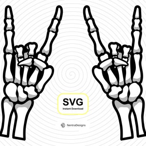 Squelette à la main SVG, SVG à la main de crâne en couches, Rock main Svg, Heavy Metal Rock sur les os, squelette Rock signe tatouage, Rock and Roll poing doigts