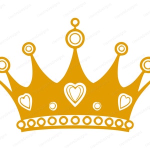 Corona con cuori e perle Tiara d'oro disegnata a mano King Queen SVG, png, jpeg, pdf, dxf, Download istantaneo, ClipArt vettoriali