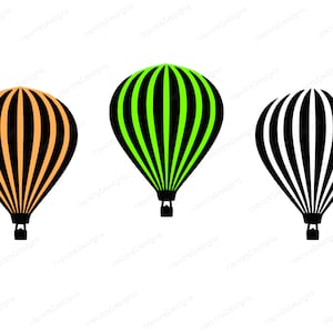 3 つの熱気球 SVG バンドル 黄緑白の浮遊飛行船 SVG、png、jpeg、pdf、dxf、即時ダウンロード、ベクター クリップ アート