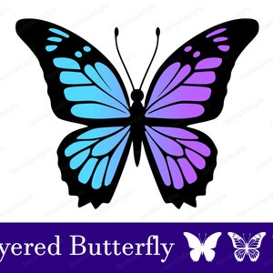 Layered Schmetterling Silhouette Umriss Elegant Easy Cut Perfekt SVG, png, jpeg, pdf, dxf, Sofortiger Download, Vektor Clip Art