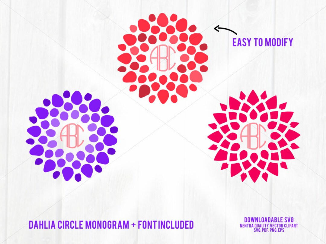 Dahlia Circle Monogram SVG, W/font Flower Summer Border Clipart, PNG ...