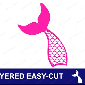 魚の鱗を持つ人魚のしっぽ かわいいピンクのレイヤー SVG、png、jpeg、pdf、dxf、即時ダウンロード、ベクター クリップ アート カット ファイル
