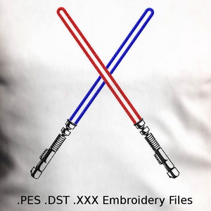 Light Sword Sabers Embroidery Design PES xxx dst svg, Crossed Star Monogram Full Stitch, Wars  +Commercial Use Instant Download, No Font