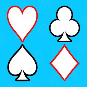 Formes de cartes à jouer Costumes de cartes à jouer avec remplissage blanc et contour coloré SVG, png, jpeg, pdf, dxf, téléchargement immédiat