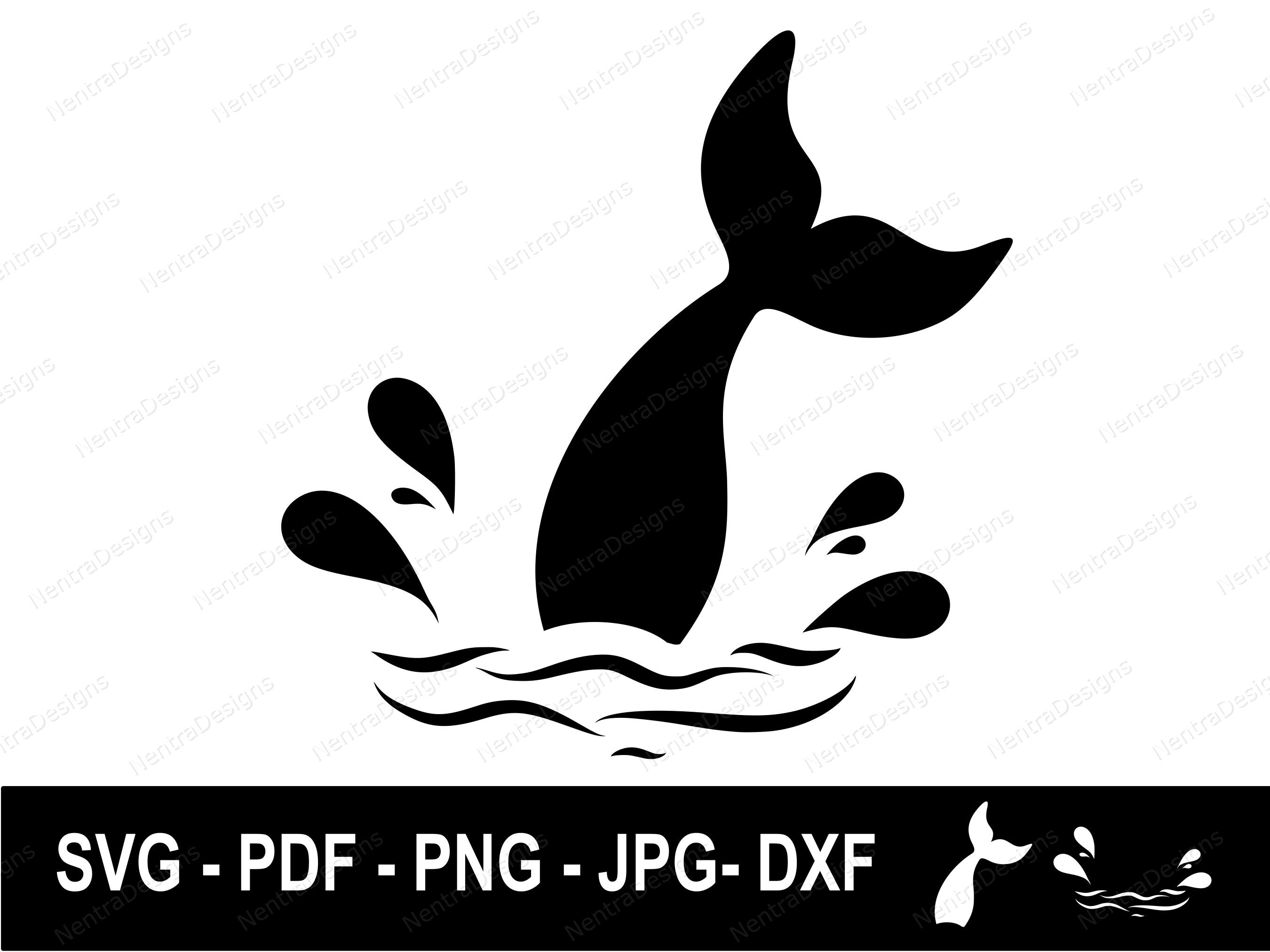 Mermaid Tail Water Splash Monochrome Black and White Silhouette SVG, Png, Jpeg, Pdf, Dxf ...