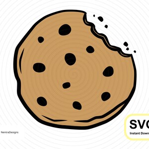 May include: A brown chocolate chip cookie with a bite taken out of it. The cookie has a white background.