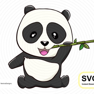 Cute Baby Panda SVG, Chomping on Bamboo, Descarga digital instantánea, Iron On. Mac + PC, PDF Vector Clip Art Archivo
