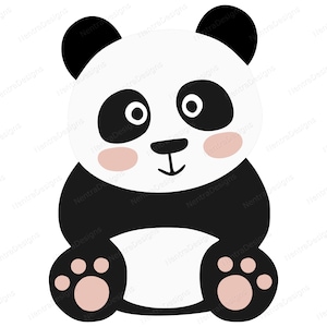 Cute Baby Panda SVG in bianco e nero, png, jpeg, pdf, dxf, Download istantaneo, Vector Clip Art Cut File, Cricut, Silhouette