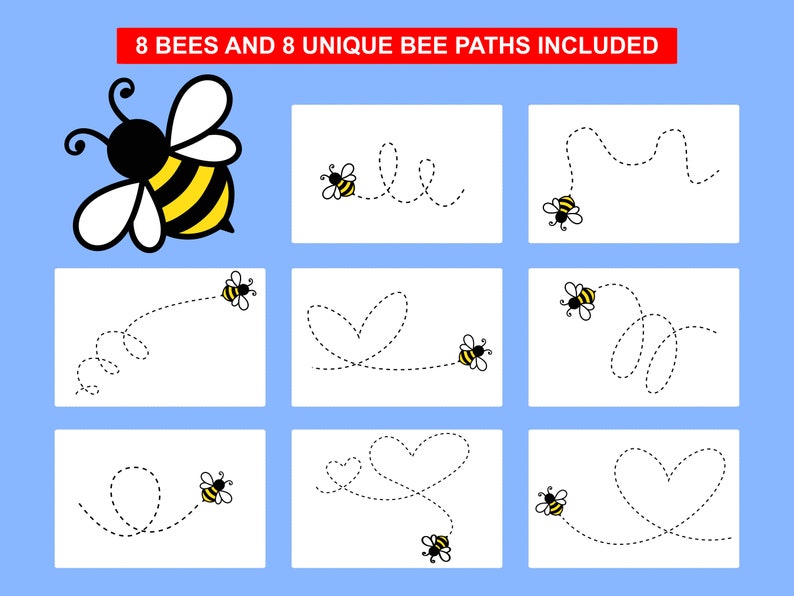 Bee Path Bundle SVG PNG File, Dotted Lines, Dashed Lines, Bumblebee Svg ...