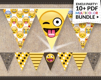 Emoji Party Supplies Instant Download: BIG Emoticon Smiley Banner Pack Emoji Party Labels, Invitations, Thank You Cards w/Bonus
