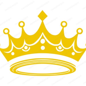 May include: A gold crown with a rounded top and a pointed center. The crown has a series of rounded points around the top and a circular band at the bottom.