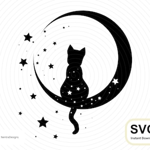 Cat On The Moon SVG, Full of Stars and Dreams, Sweet Dreams Little One, Instant Digital Download, Vector Clip Art Cut File