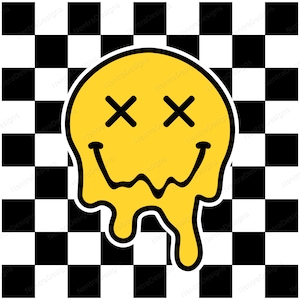 Melting Hippie Smiley Emoji Checkered X Eyes SVG, Png, Jpeg, Pdf