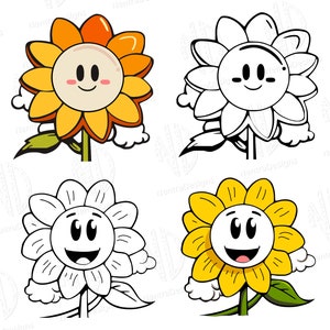 Paquete de girasol SVG, lindo girasol de cara feliz, archivo de corte PDF, imágenes prediseñadas PNG, vector, jpeg, licencia comercial, descarga instantánea