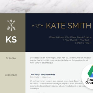 May include: A resume template with a dark blue background and gold accents. The template features a simple design with a name, contact information, objective, and experience sections. The text "Ready For Google Docs" is in the lower right corner.