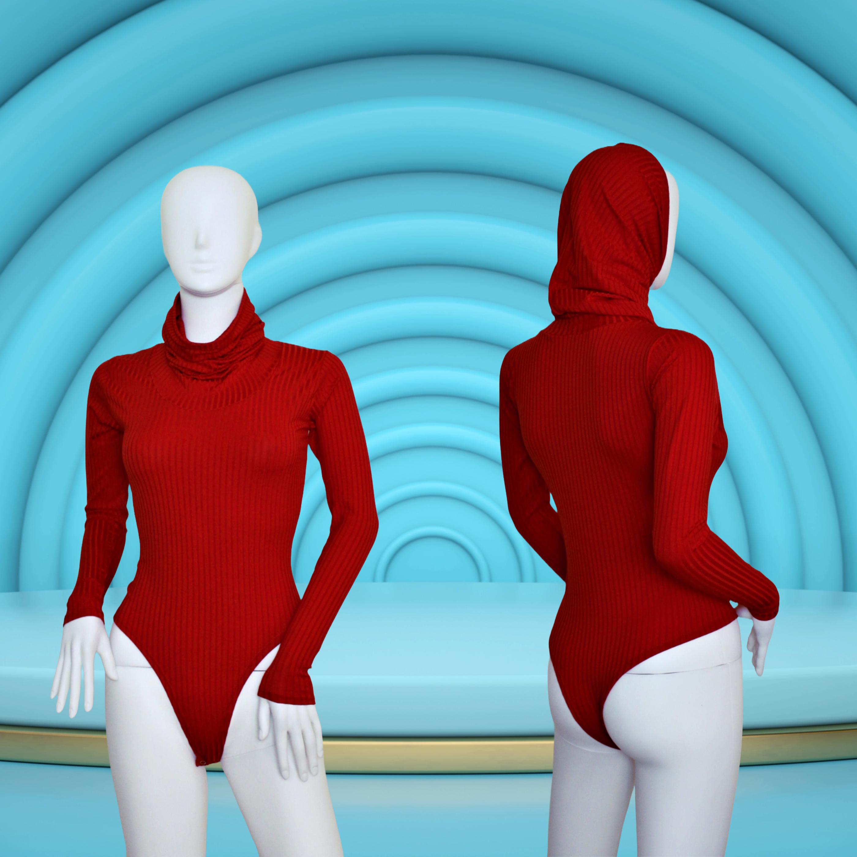 Women's Red Hooded Snood Cowl Neck Bodysuit - Etsy