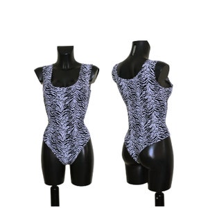 Women&#39;s Black & White Zebra Print Sleeveless Crew Neck Bodysuit