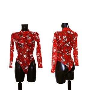 Women's Floral Multi Coloured Lace Turtle Neck Bodysuit