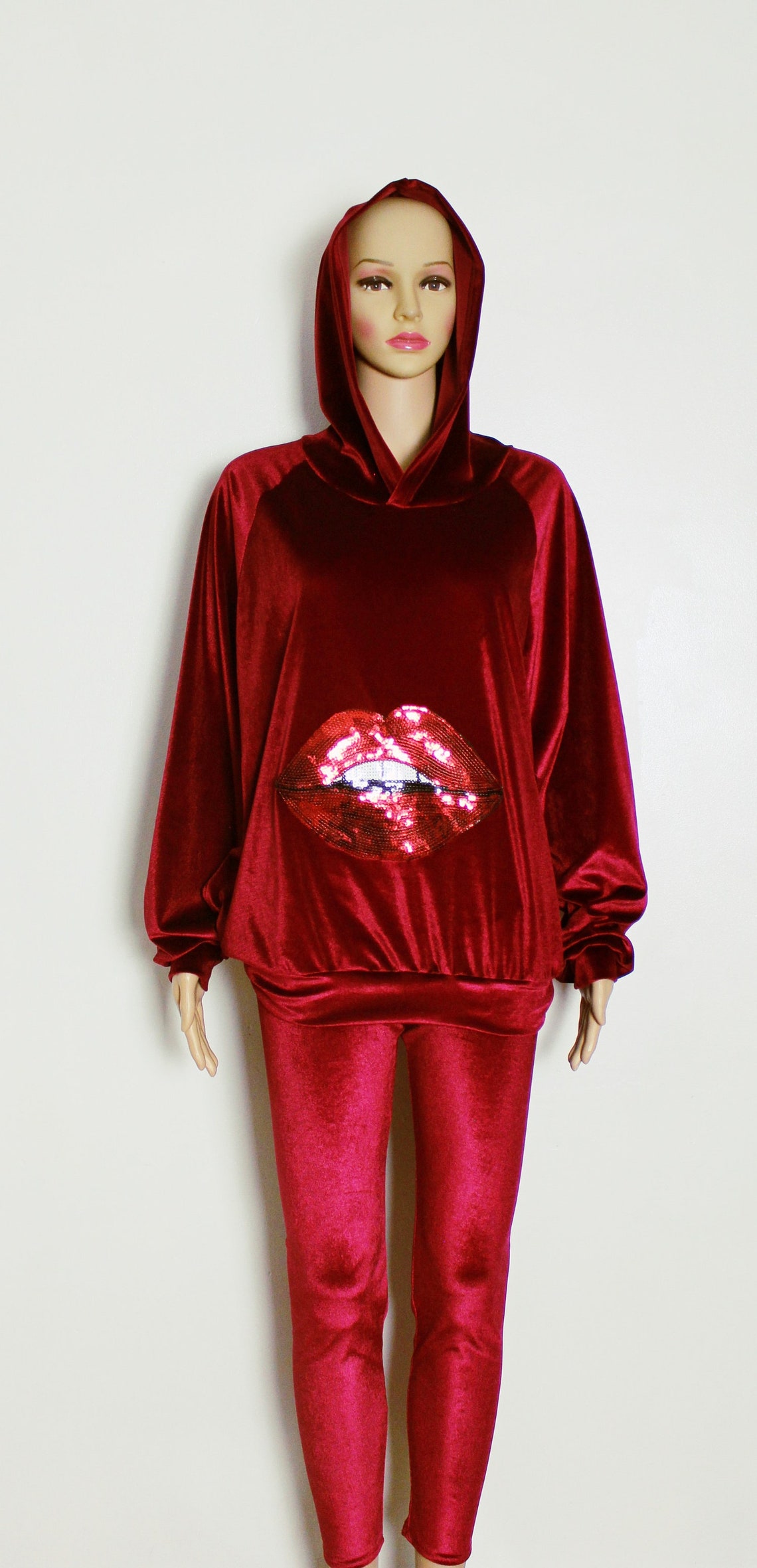 Women's Burgundy Velvet Tracksuit Etsy