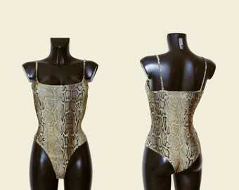 Women's Thin Strap Snake Print Cami Bodysuit