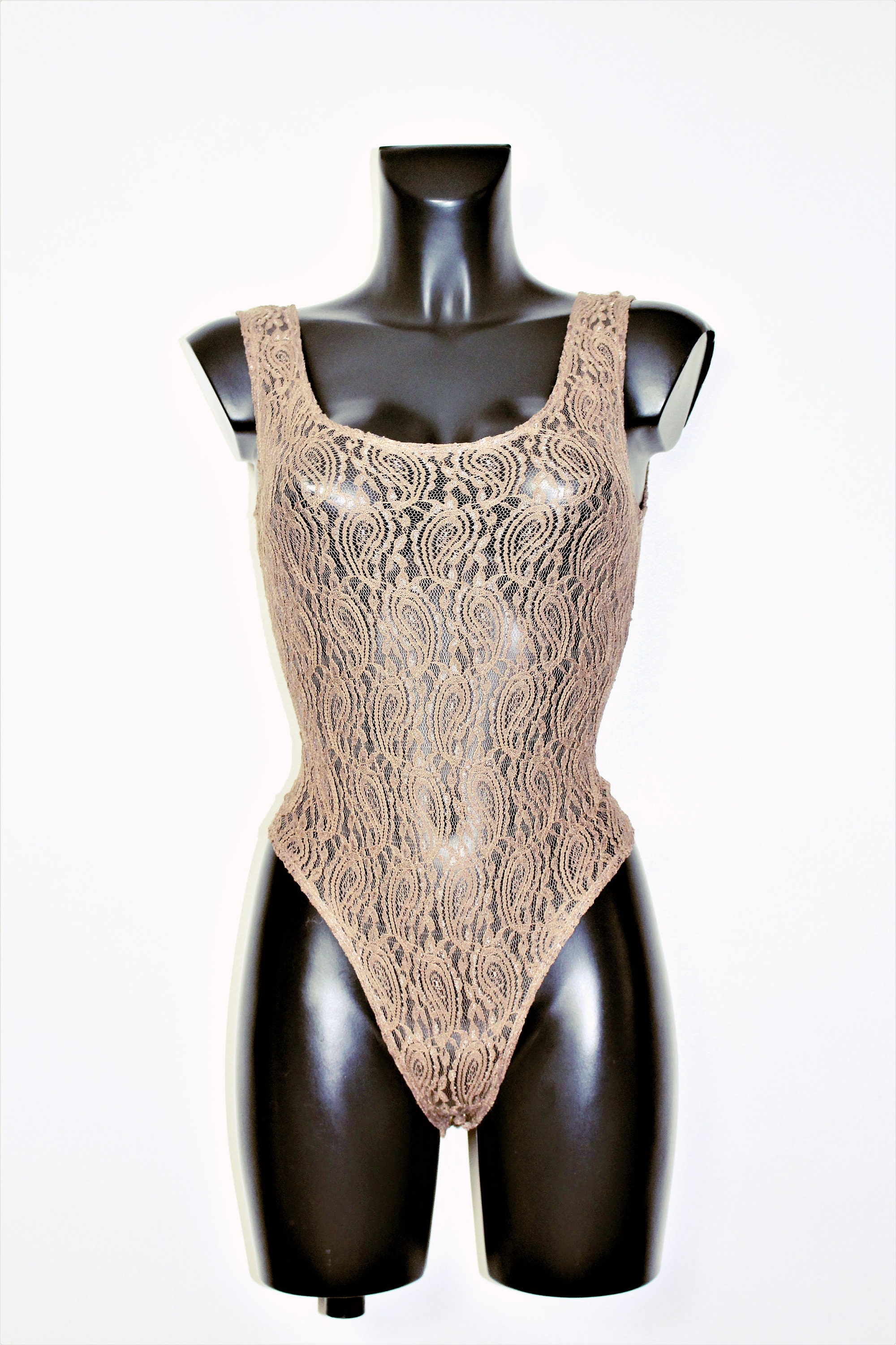 Women's Beige Lace Sleeveless Bodysuit Etsy