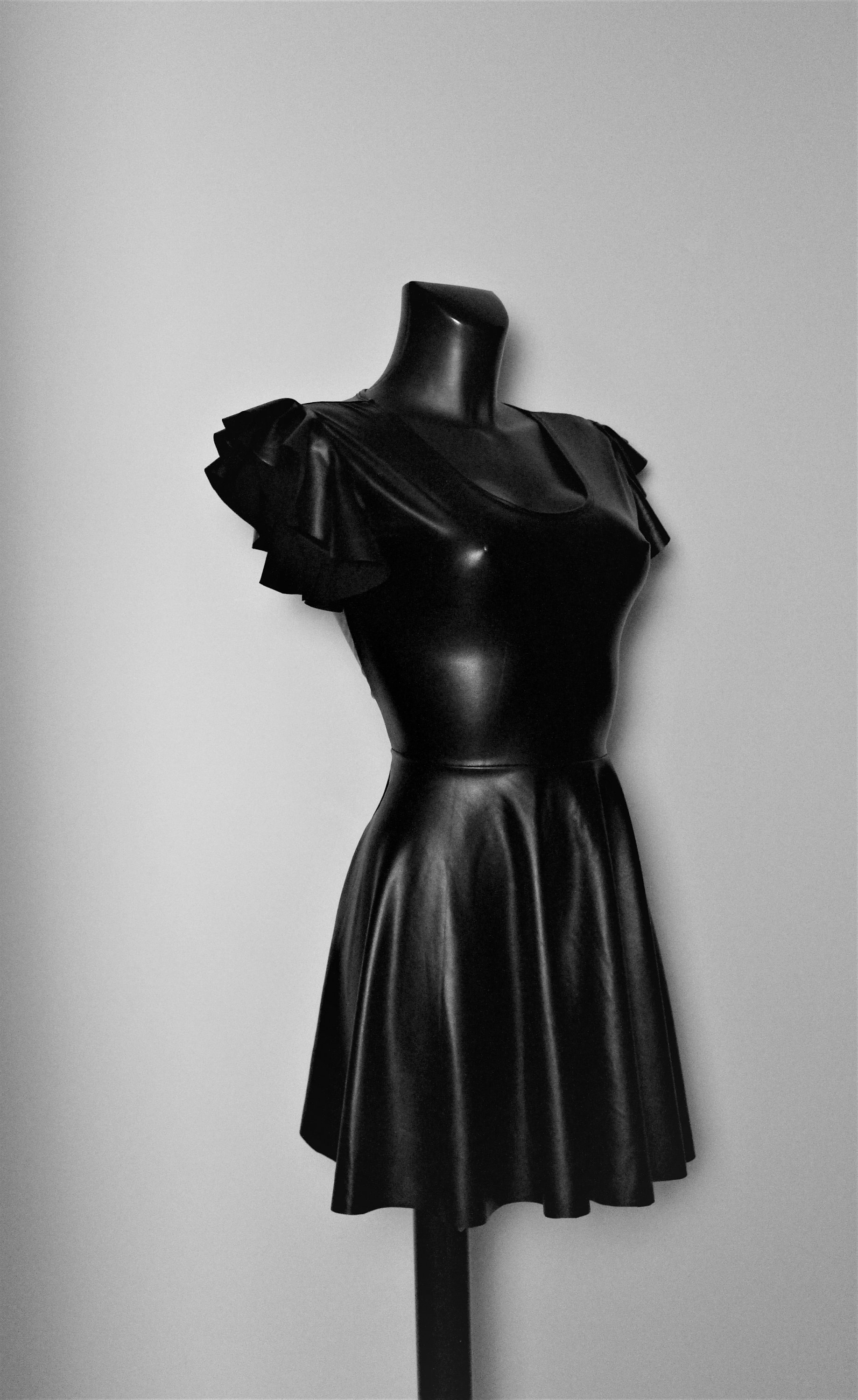 Black Soft Stretch PVC Leatherette Faux Leather Baby Doll Flutter