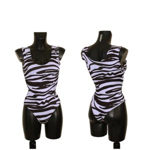 Women&#39;s Black & White Zebra Print Sleeveless Crew Neck Bodysuit