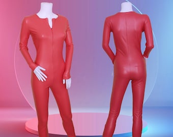 ホットピンク ストレッチビニールキャットスーツ PVC PU フェイク